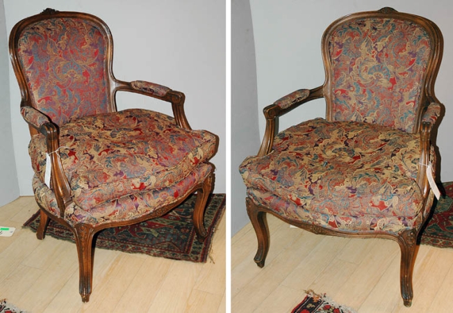 Lot image - Pair of Louis XV Style Upholstered Walnut Armchairs