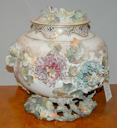Lot image - Floral Decorated Ceramic Covered Jar