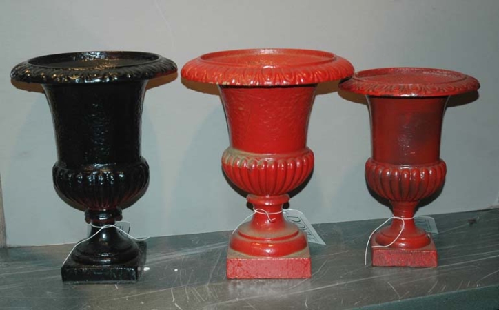 Lot image - Three Painted Metal Campana Form Garden Urns