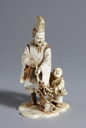 Lot image - Japanese Ivory Okimono of an Elder and Child
