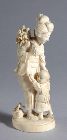 Lot image - Japanese Ivory Okimono of a Mother and Child