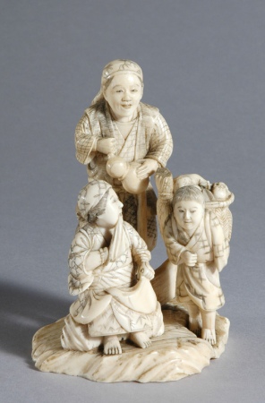 Lot image - Japanese Ivory Okimono of a Farming Family