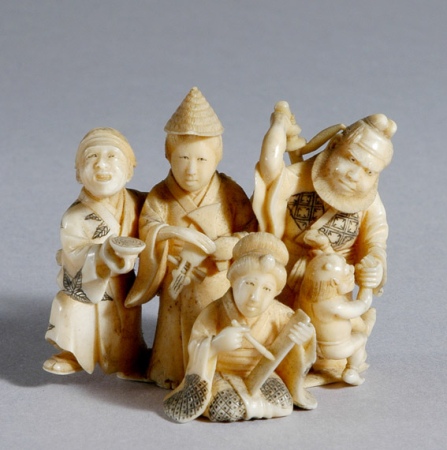 Lot image - Japanese Ivory Okimono of a Group of Figures