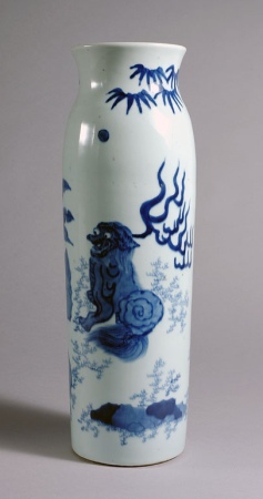 Lot image - Chinese Blue and White Glazed Porcelain Sleeve Vase