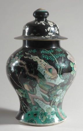 Lot image - Chinese Famille Verte Porcelain Covered Vase