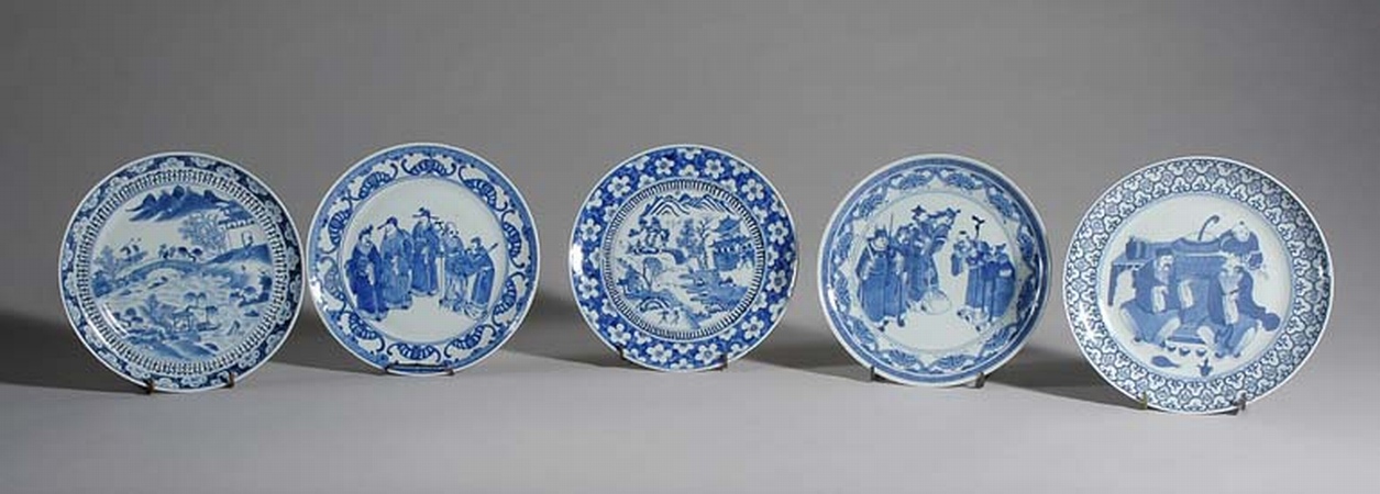 Lot image - Group of Five Chinese Blue and White Glazed Porcelain Dishes