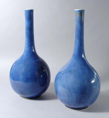 Lot image - Pair of Powder Blue Glazed Porcelain Bottle Vases