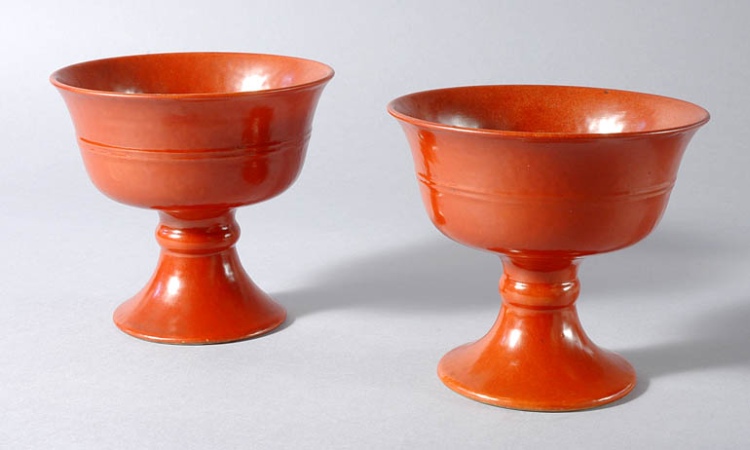 Lot image - Two Chinese Porcelain Stem Cups