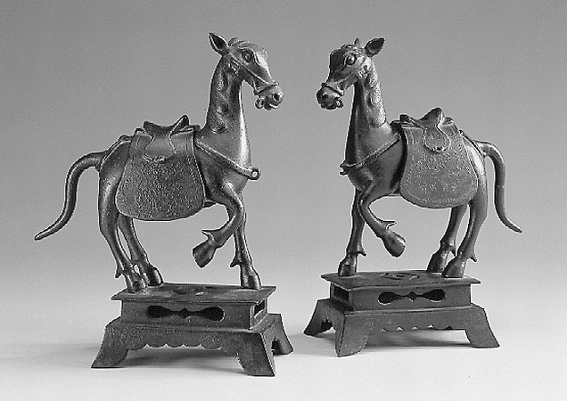 Lot image - Pair of Chinese Bronze Prancing Horse Incense Burners