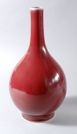 Lot image - Chinese Red Glazed Porcelain Bottle Vase