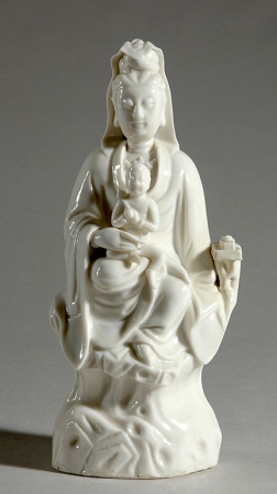 Lot image - Chinese Blanc de Chine Figure of Guanyin and Child
