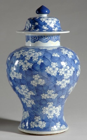 Lot image - Chinese Blue and White Porcelain Covered Temple Vase