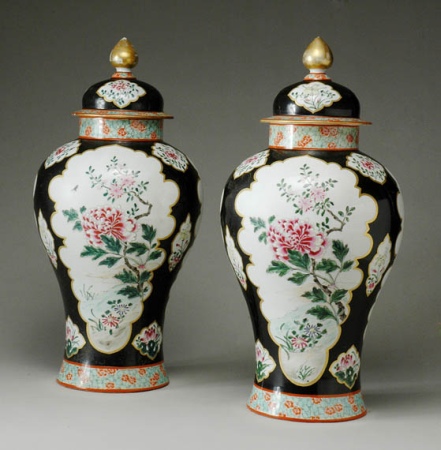Lot image - Pair of Samson Porcelain Covered Temple Vases