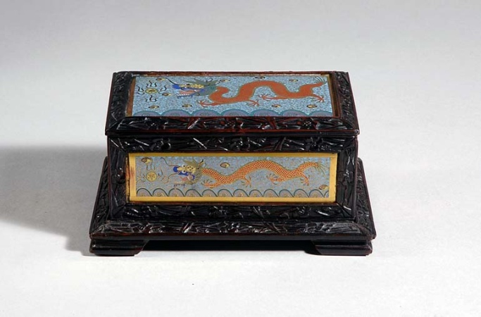Lot image - Chinese Wood and Cloisonne Box