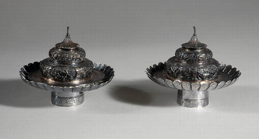 Lot image - Two Chinese Silver Lids and Bases