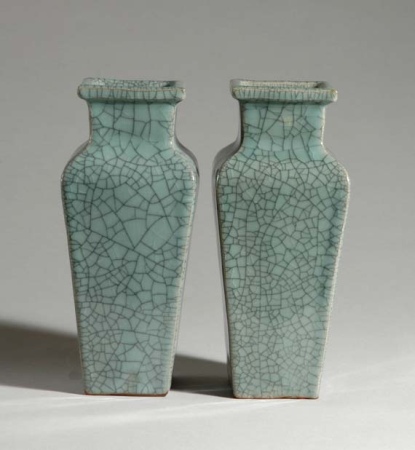 Lot image - Pair of Chinese Celadon Glazed Vases