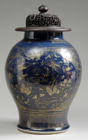 Lot image - Chinese Gilt and Blue Glazed Porcelain Vase