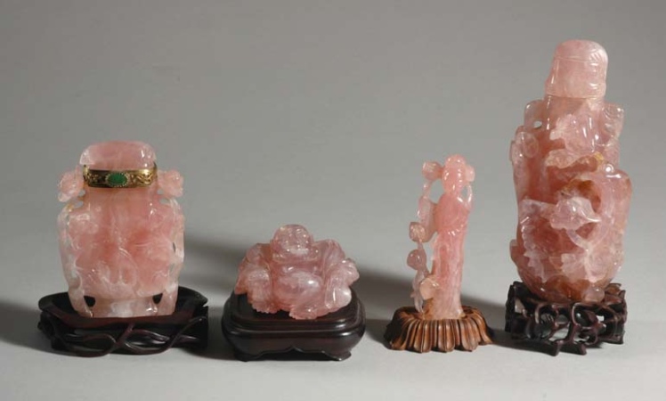 Lot image - Four Chinese Rose Quartz Articles