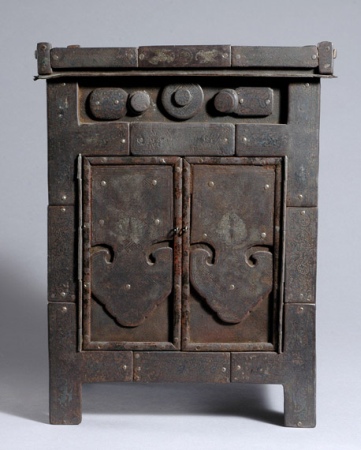 Lot image - Chinese Silver Inlaid Iron Cabinet