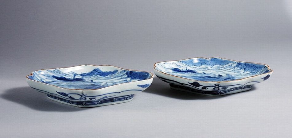 Lot image - Two Japanese Blue and White Porcelain Dishes
