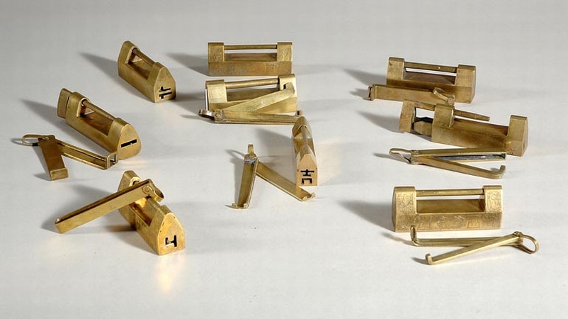 Lot image - Group of Nine Chinese Brass Locks