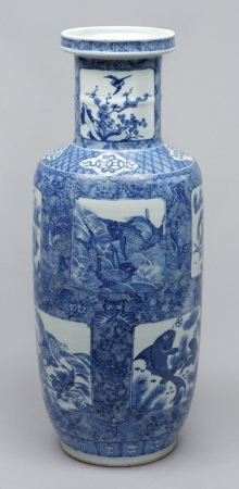 Lot image - Chinese Blue and White Glazed Porcelain Rouleau Vase