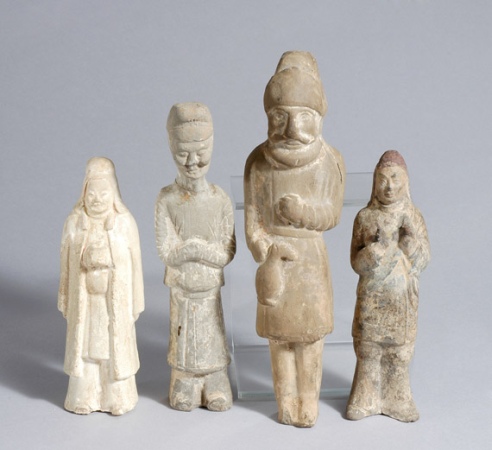 Lot image - Four Chinese Pottery Figures of Attendants