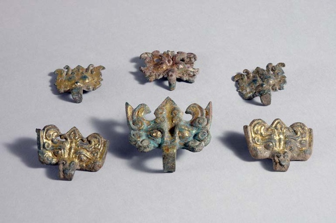Lot image - Six Chinese Gilt-Bronze Chariot Fittings