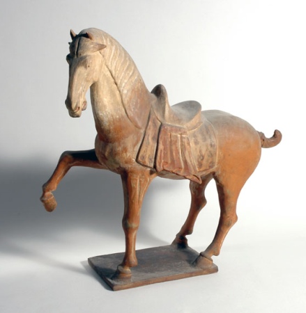 Lot image - Chinese Tang Style Painted Pottery Prancing Horse