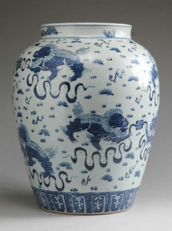 Lot image - Massive Chinese Blue and White Glazed Vase
