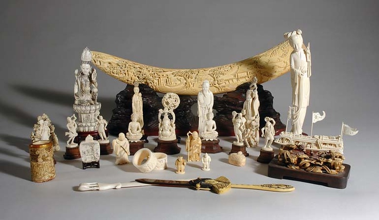 Lot image - Group of Asian Ivory Articles