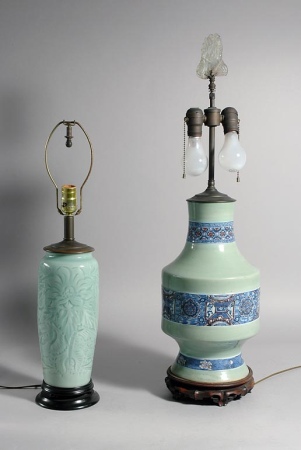 Lot image - Two Chinese Celadon Glazed Porcelain Articles