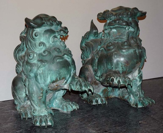 Lot image - Pair of Chinese Bronze Foo Lions