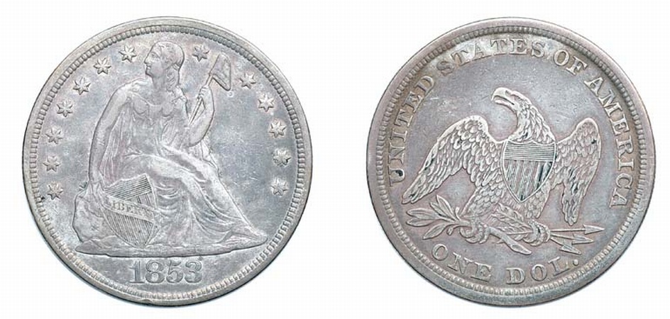 Lot image - 1853, Liberty Seated Dollar, No Motto