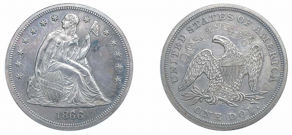 Lot image - 1866, Liberty Seated Dollar, With Motto