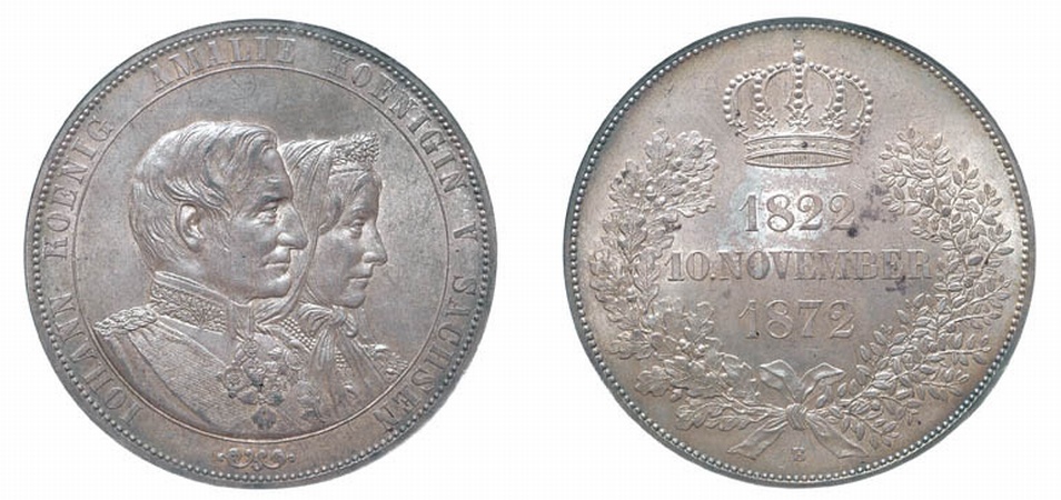 Lot image - GERMANY: Saxony, 1872 B, 2 Thalers, KM. #1231