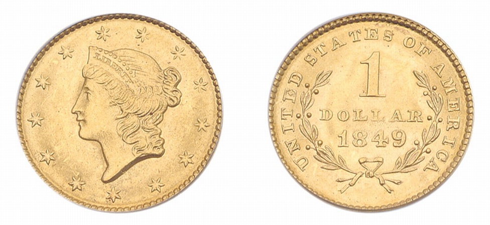 Lot image - 1849 $1 Liberty Head, Open Wreath