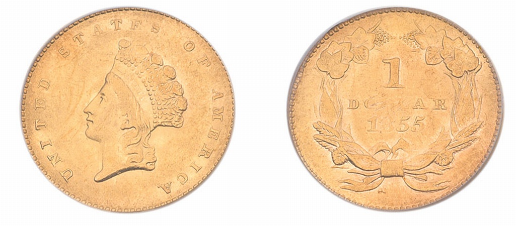 Lot image - 1855 $1 Indian Head, Type 2.