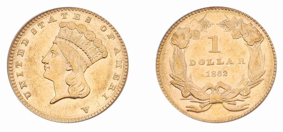 Lot image - 1862 $1 Indian Head, Type 3.