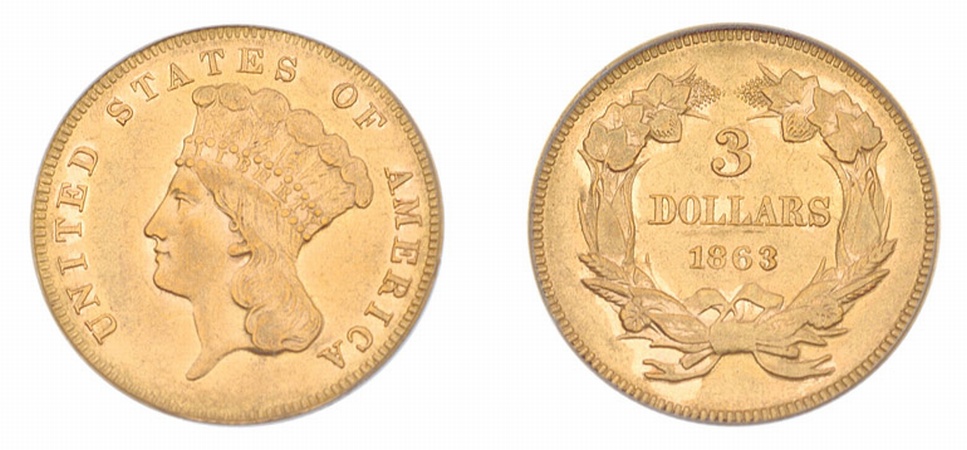 Lot image - 1863 $3 Indian