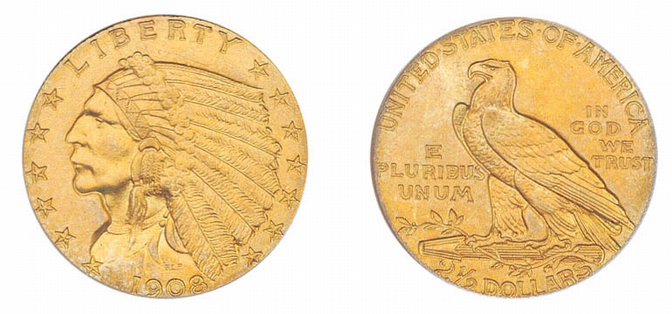 Lot image - 1908 $2 1/2 Indian (First of Issue)