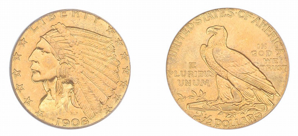 Lot image - 1908 $2 1/2 Indian