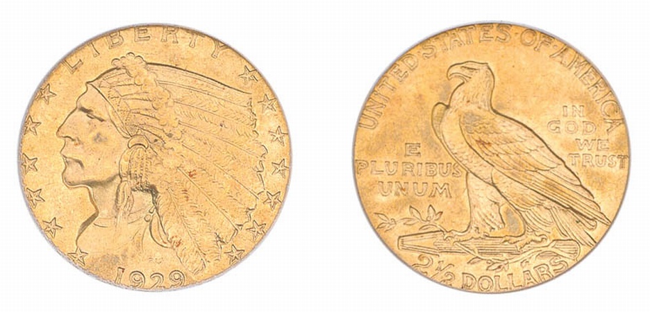 Lot image - 1929 $2 1/2 Indian (Last of Issue)
