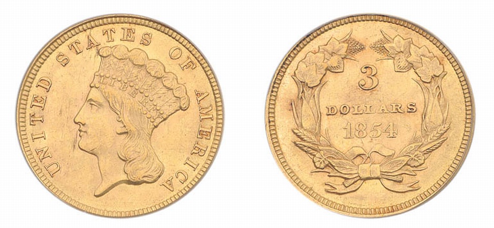 Lot image - 1854 $3 Indian