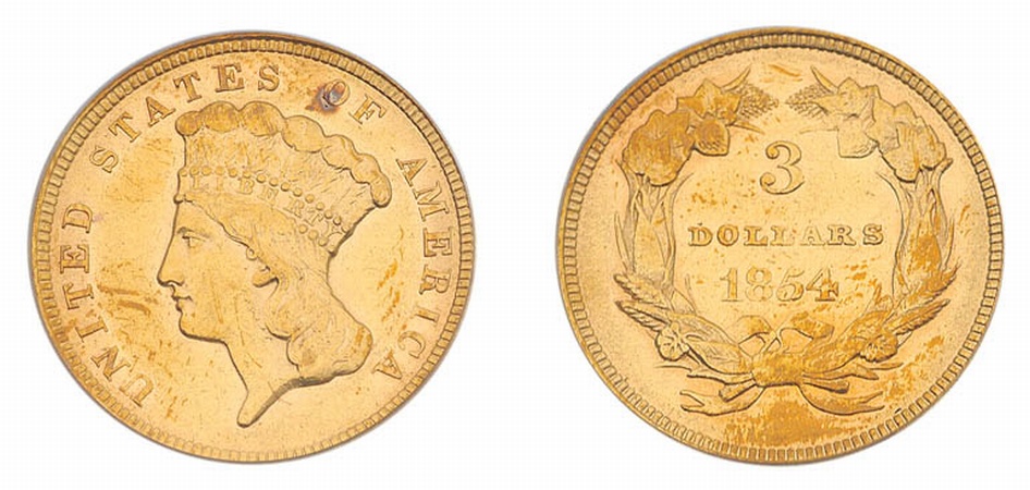 Lot image - 1854 $3 Indian