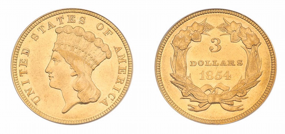 Lot image - 1854 $3 Indian