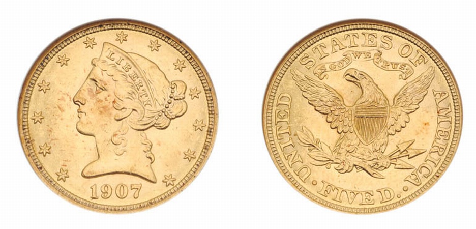 Lot image - 1907 $5 Liberty Head