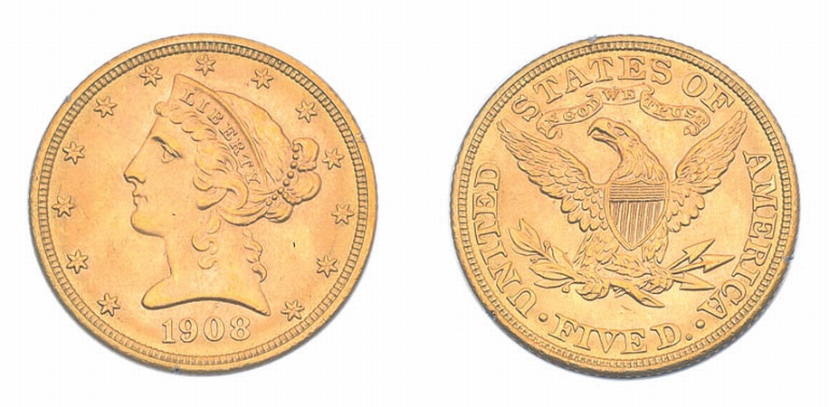 Lot image - 1908 $5 Liberty Head (Last of Issue)