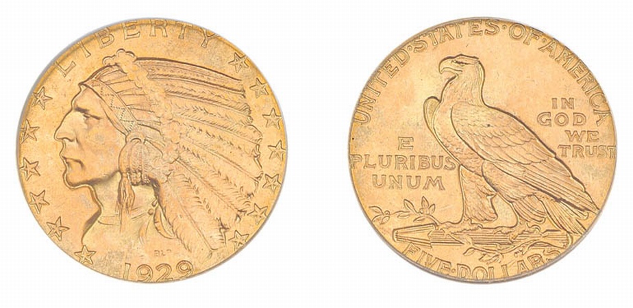 Lot image - 1929 $5 Indian (Last of Issue)