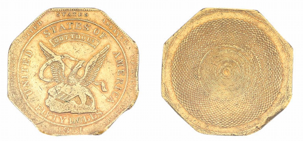 Lot image - 1851 US Assay Office, Augustus Humbert, FIFTY Dolls,  877 Thous.